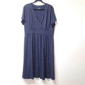 NWT L.L.Bean Womens Short Sleeve V Neck Dress Polka Dot Stretchy Knit Size 1X